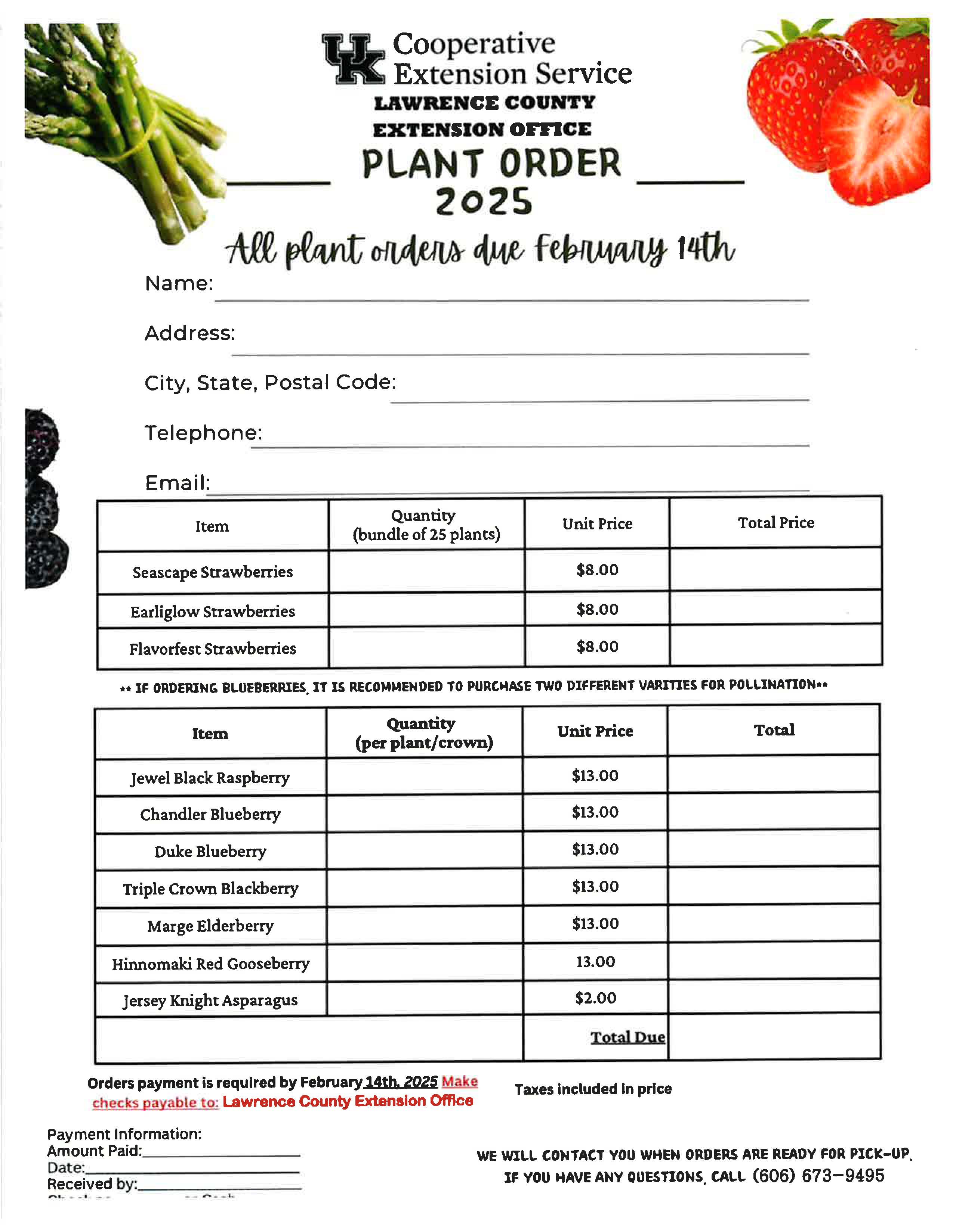 2025 Plant Order Form