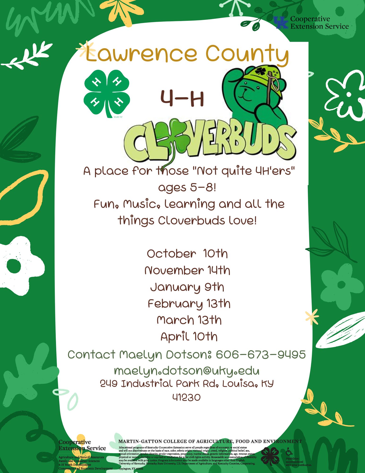 4-H Cloverbud Meeting Dates