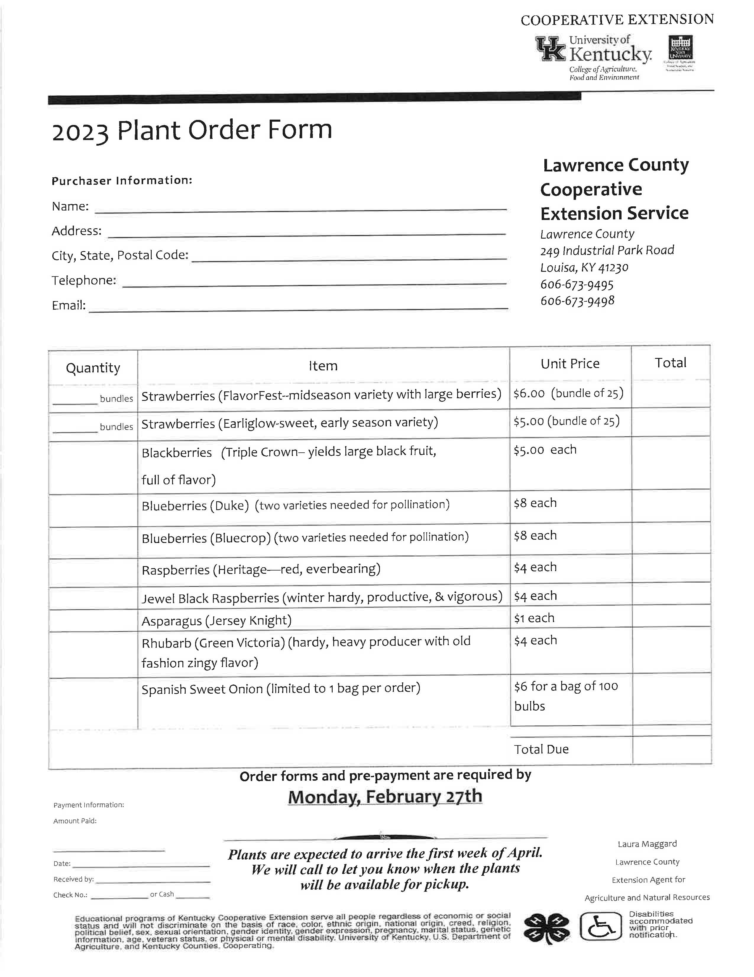 Plant Order Form